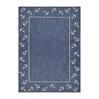 Samantha Nautical Anchor Border Indoor Outdoor Rectangular Area Rug
