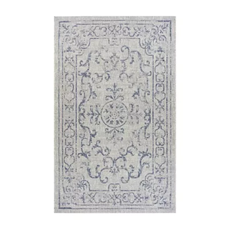 Sylvestra Medallion Blues Indoor Outdoor Rectangular Area Rug