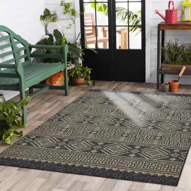 Sylvestra Geometric Vestige Indoor Outdoor Rectangular Area Rug