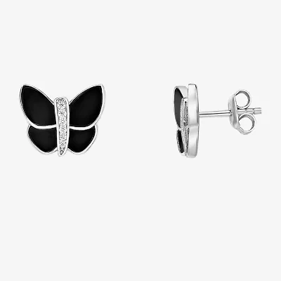 Genuine Black Onyx Sterling Silver 12mm Butterfly Stud Earrings