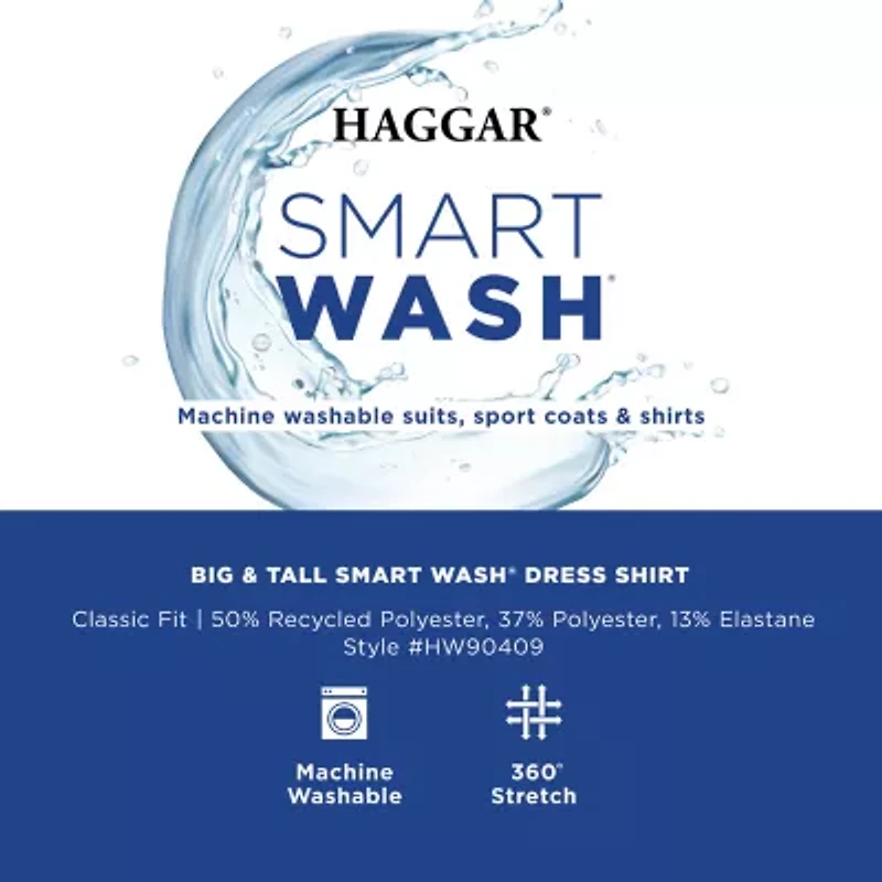 Haggar Smart Wash Big and Tall Mens Classic Fit Easy Care Long Sleeve Dress Shirt