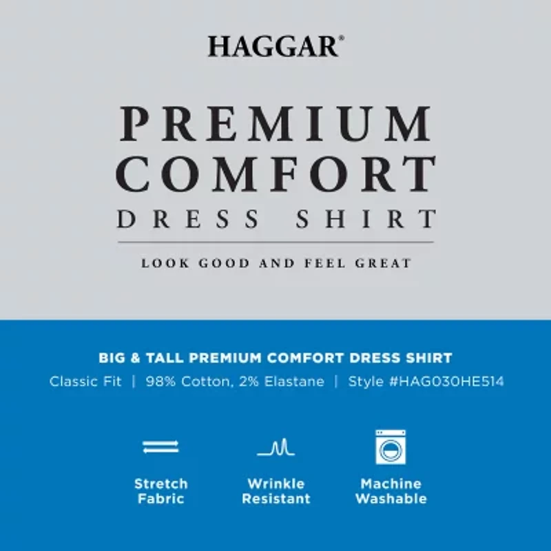 Haggar Premium Comfort Big and Tall Mens Classic Fit Easy Care Stretch Fabric Long Sleeve Dress Shirt