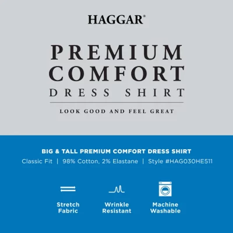 Haggar Premium Comfort Big and Tall Mens Classic Fit Easy Care Stretch Fabric Long Sleeve Dress Shirt