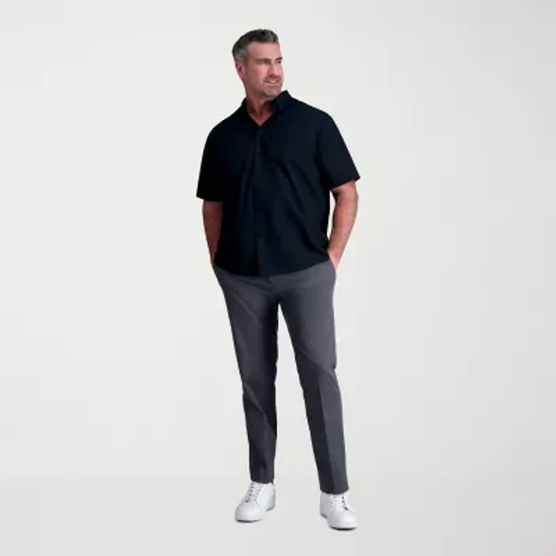 Haggar Life Khaki With Repreve Comfort Woven Mens Short Sleeve Regular Fit Stretch Fabric Big and Tall Button-Down Shirt
