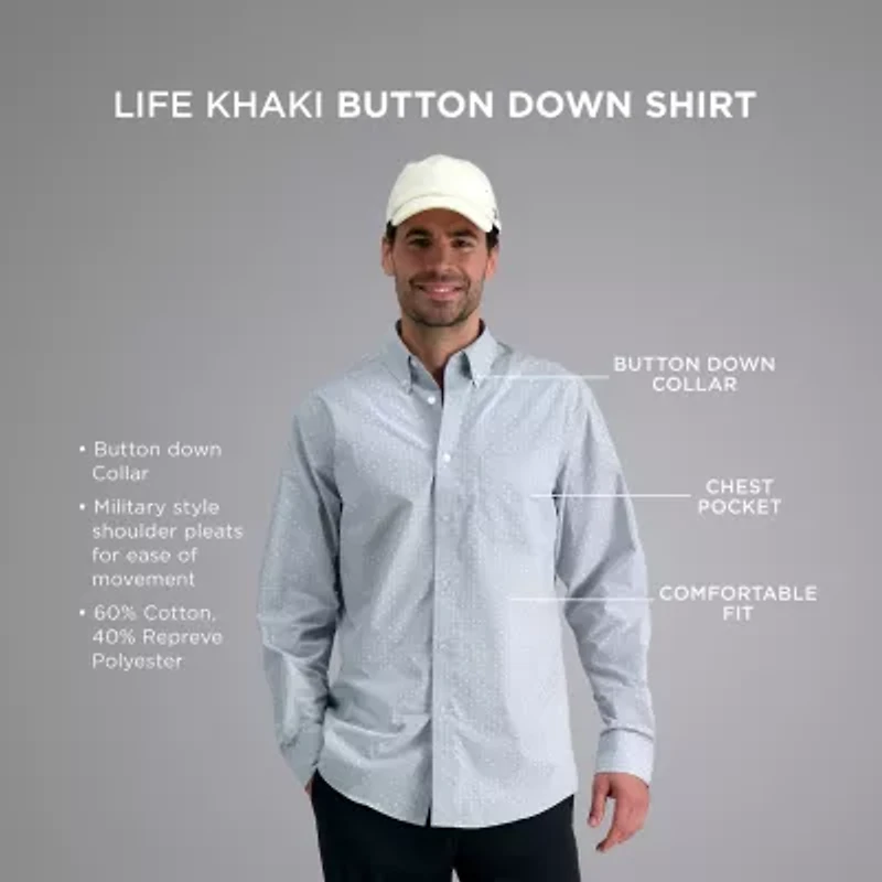 Haggar Life Khaki With Repreve Comfort Woven Mens Short Sleeve Regular Fit Stretch Fabric Big and Tall Button-Down Shirt