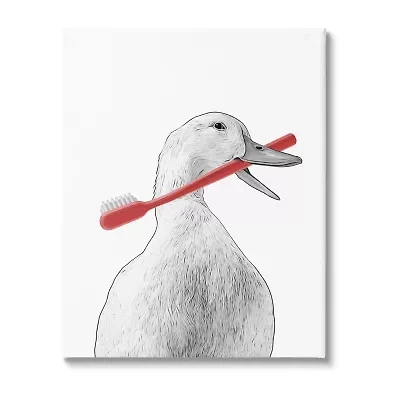 Stupell Industries Duck & Toothbrush Portrait Canvas Art