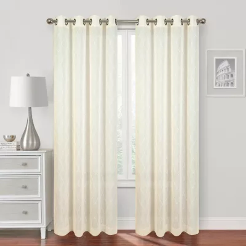 Regal Home Bayview Grommet Top Embroidered Sheer Single Curtain Panel
