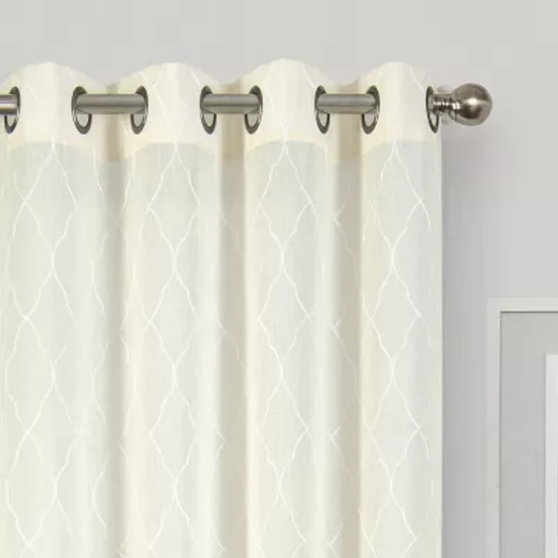 Regal Home Bayview Grommet Top Embroidered Sheer Single Curtain Panel