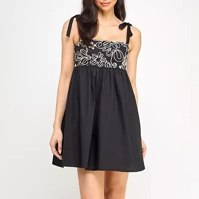City Triangle Womens Embroidered Babydoll Dress Juniors