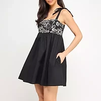 City Triangle Womens Embroidered Babydoll Dress Juniors