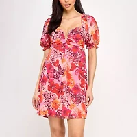 City Triangle Womens Short Sleeve Floral Babydoll Dress Juniors
