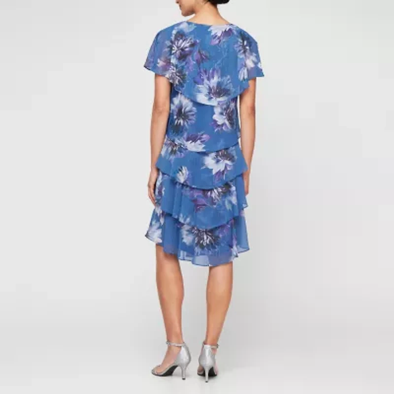 S. L. Fashions Floral Womens Short Sleeve Shift Dress