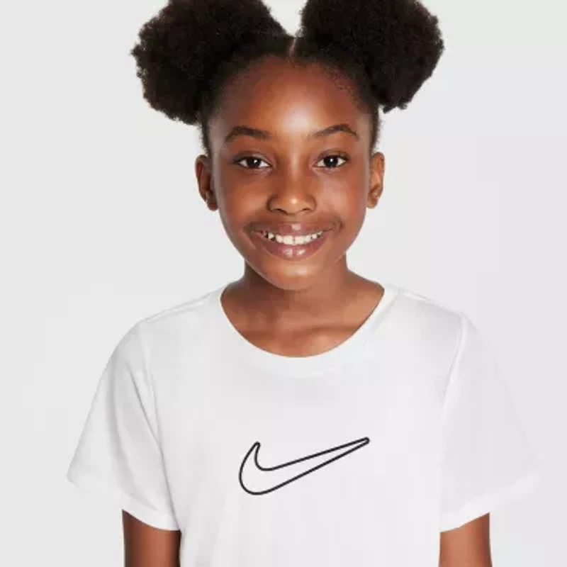 Nike Dri-Fit One Big Kid Girls Crew Neck Short Sleeve Regular Fit Graphic T-Shirt
