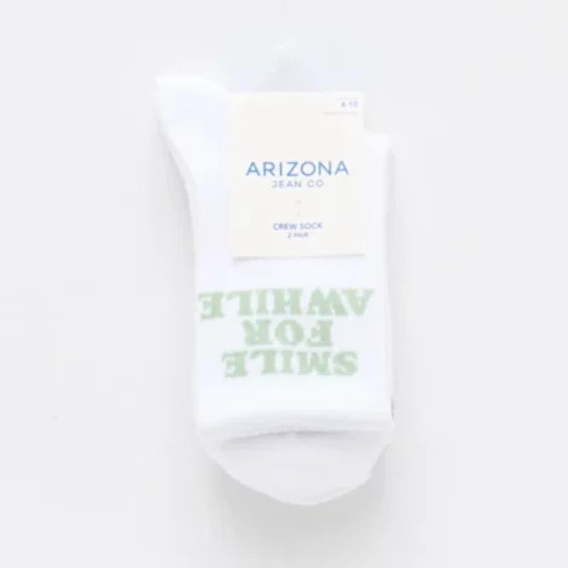 Arizona Sport Rib Womens 2 Pair Crew Socks