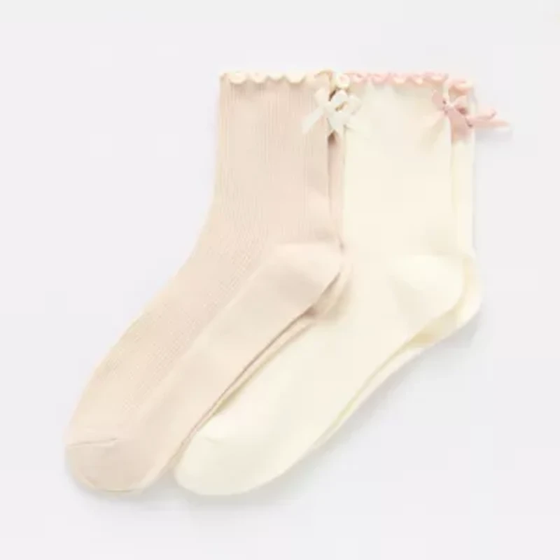 Arizona Lettuce Edge Backseam Bow Womens 2 Pair Quarter Ankle Socks