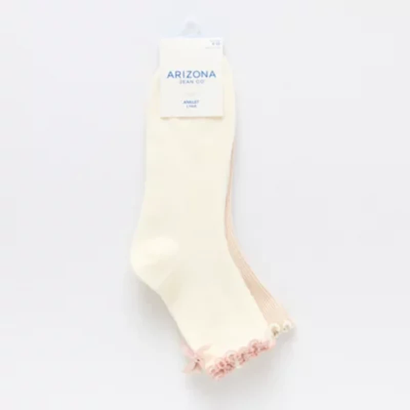 Arizona Lettuce Edge Backseam Bow Womens 2 Pair Quarter Ankle Socks