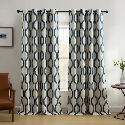 Elrene Home Fashions Renzo Geo Ikat Grommet Top Energy Saving Blackout Single Curtain Panel