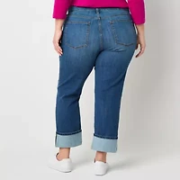 St. John's Bay Plus Womens Mid Rise Wide Cuff Straight Leg Jean