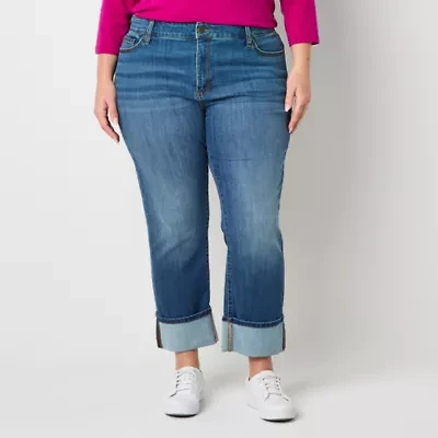 St. John's Bay Plus Womens Mid Rise Wide Cuff Straight Leg Jean