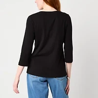 St. John's Bay Womens V Neck 3/4 Sleeve T-Shirt