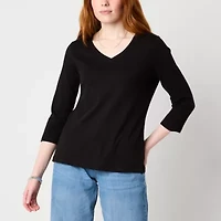 St. John's Bay Womens V Neck 3/4 Sleeve T-Shirt