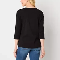 St. John's Bay Womens Easy-on + Easy-off V Neck 3/4 Sleeve Adaptive T-Shirt