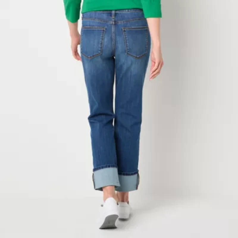 St. John's Bay Womens Mid Rise Wide Cuff Straight Leg Jean