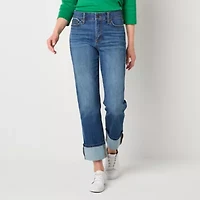 St. John's Bay Womens Mid Rise Wide Cuff Straight Leg Jean