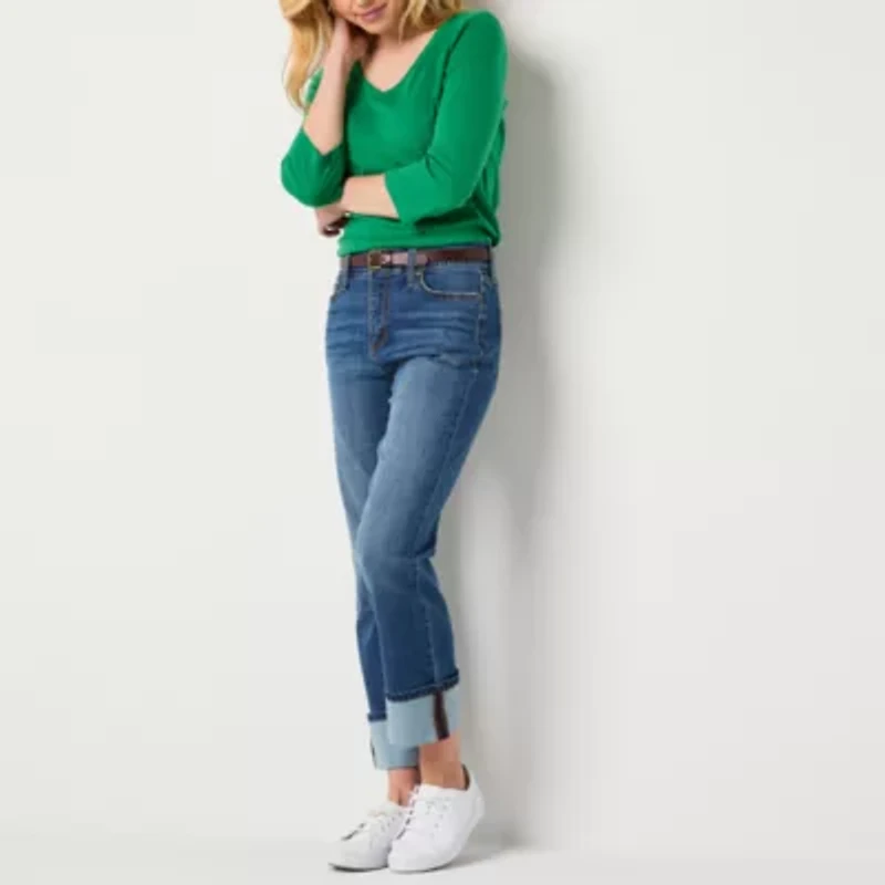 St. John's Bay Womens Mid Rise Wide Cuff Straight Leg Jean