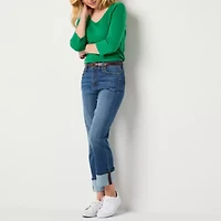 St. John's Bay Womens Mid Rise Wide Cuff Straight Leg Jean