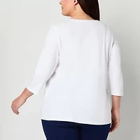 St. John's Bay Womens Plus Easy-on + Easy-off V Neck 3/4 Sleeve Adaptive T-Shirt