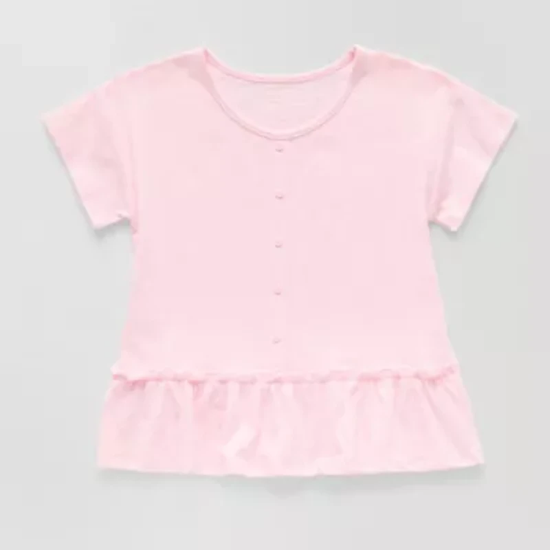 Thereabouts Little & Big Kid Girls Round Neck Short Sleeve Peplum Top