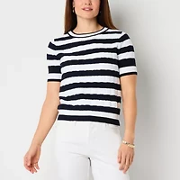 Liz Claiborne Womens Crew Neck Elbow Sleeve Blouse