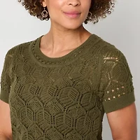 Liz Claiborne Womens Crew Neck Short Sleeve Pullover Sweater