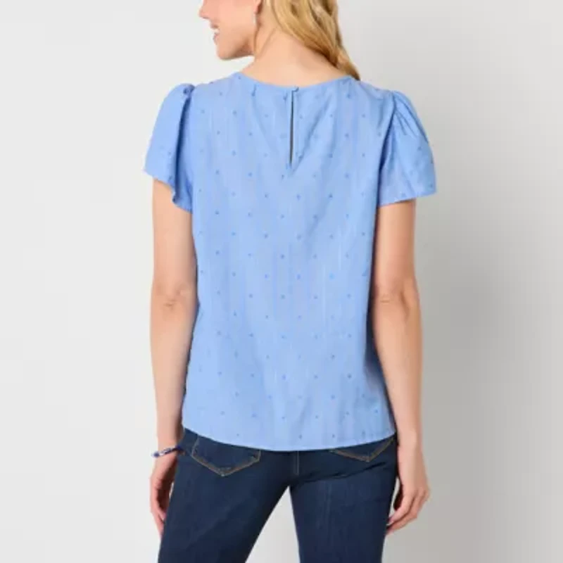 St. John's Bay Womens Keyhole Neck Short Sleeve Blouse