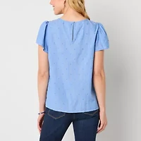 St. John's Bay Womens Keyhole Neck Short Sleeve Blouse