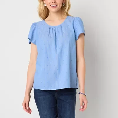St. John's Bay Womens Keyhole Neck Short Sleeve Blouse