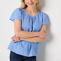 St. John's Bay Womens Keyhole Neck Short Sleeve Blouse