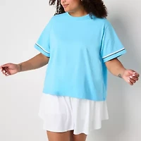 Xersion Womens Cotton Crew Neck Short Sleeve Plus T-Shirt