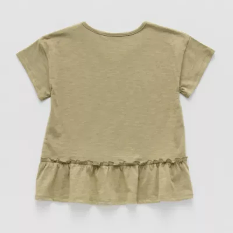 Thereabouts Little & Big Kid Girls Round Neck Short Sleeve Peplum Top