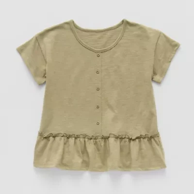 Thereabouts Little & Big Kid Girls Round Neck Short Sleeve Peplum Top