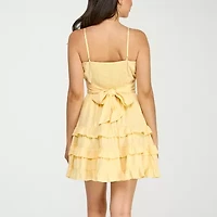 Trixxi Womens V Neck Sleeveless Fit + Flare Dress
