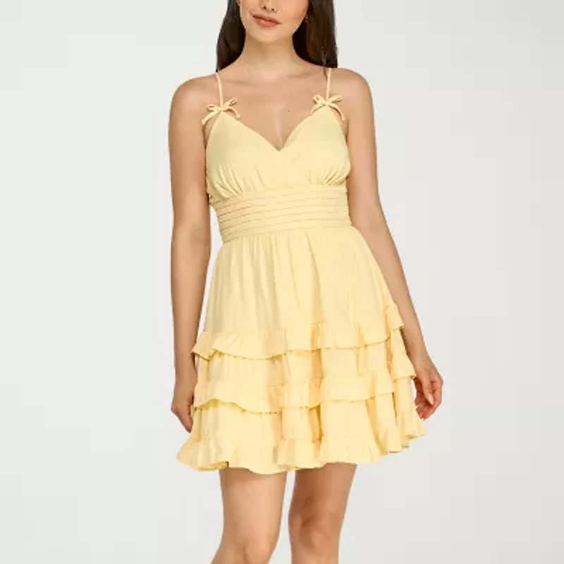 Trixxi Womens V Neck Sleeveless Fit + Flare Dress