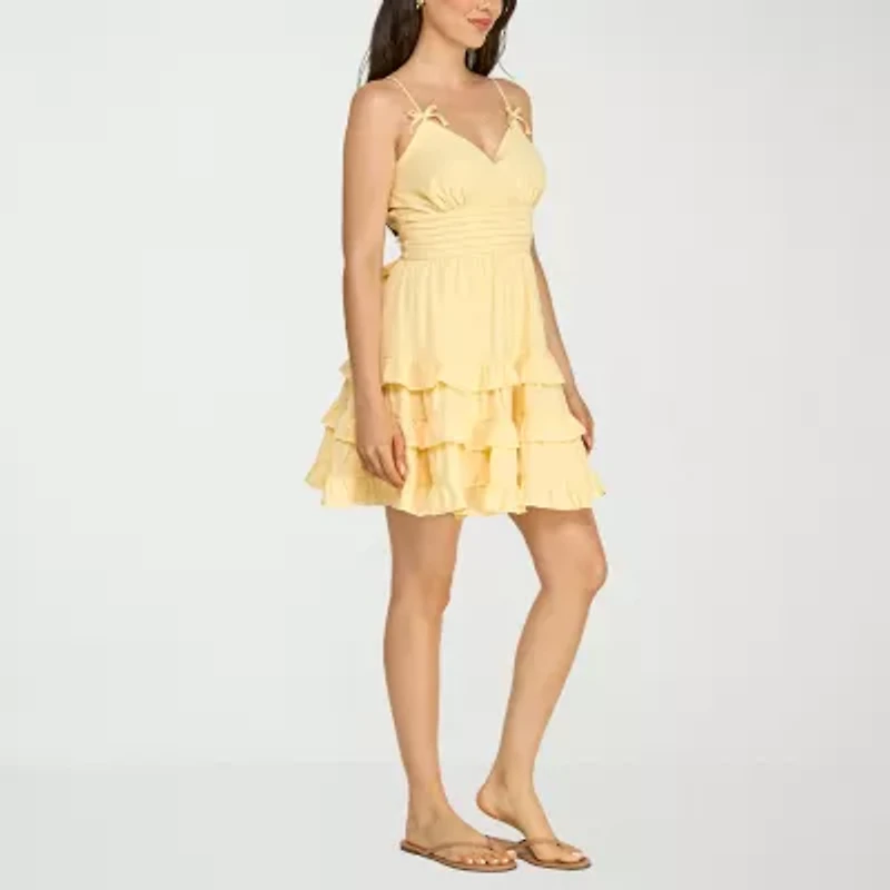 Trixxi Womens V Neck Sleeveless Fit + Flare Dress
