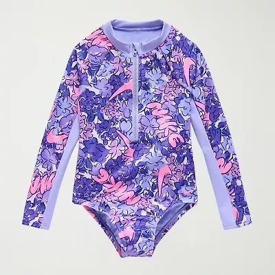 Nike Little Girls Floral Long Sleeve One Piece Swimsuit