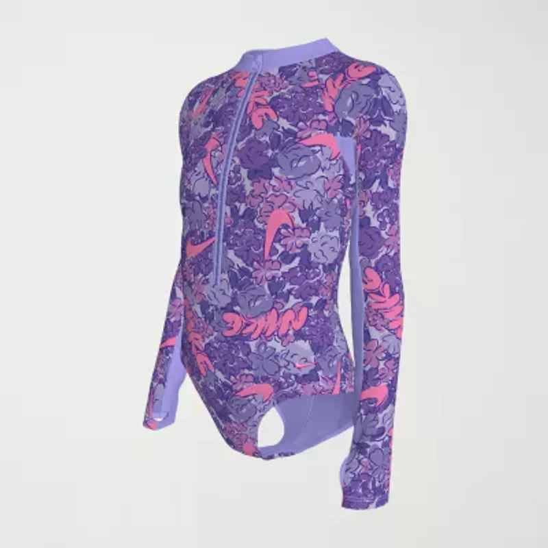 Nike Little & Big Kid Girls Floral Long Sleeve One Piece Swimsuit