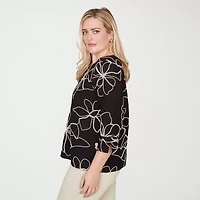Alfred Dunner Detail Driven Womens Crew Neck 3/4 Sleeve Blouse