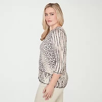 Alfred Dunner Detail Driven Womens Crew Neck 3/4 Sleeve T-Shirt