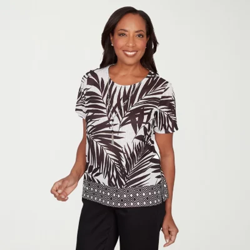 Alfred Dunner Detail Driven Womens Crew Neck Short Sleeve T-Shirt