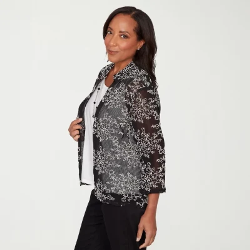 Alfred Dunner Detail Driven Womens 3/4 Sleeve Layered Top